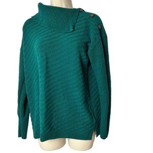 Style & Co Sweater WOMENS PXL Petite Green Cowl Split neck with brown buttons Kn